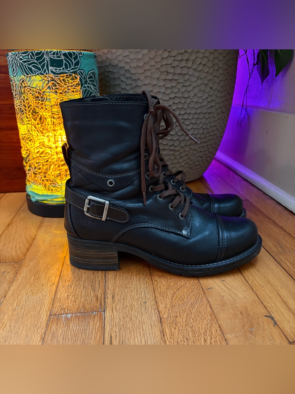 Indie sleaze Taos Black LaceUp biker  Buckle Combat streetwear Boots